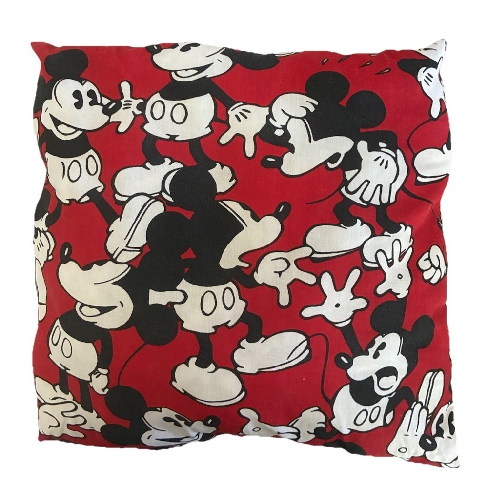Disney Mickey‎ Mouse Throw Pillow Red White Black Square 15" Vintage